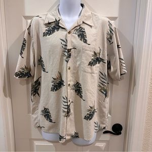 Vintage Hawaiian Foliage Aloha Shirt Silk Blend XL Paradise Blue